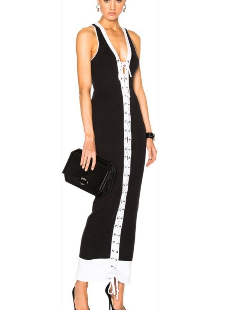 Sold Out Puma Fenty By Rihanna Black & White Lace-Up Ribbed Knit Maxi Dress Szlg